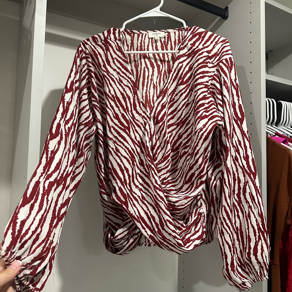 Boutique Red and White Zebra Print Women's Top Blouse